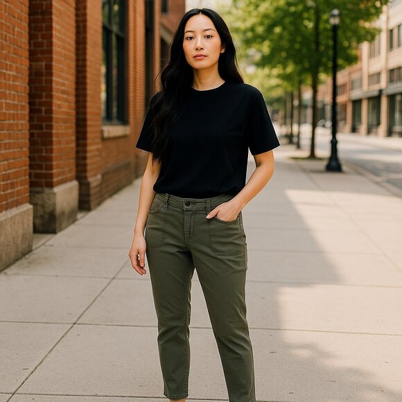 Talbots Womens Size 12 Green Flat Front Pockets Ankle Zip Jeans Casual Pants - Picture 1 of 10